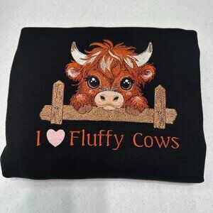 Highland Cow HOODIE Embroidered Adult Unisex Hooded Sweatshirt I Love Fluffy Cow